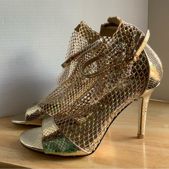 Stiletto open toe roman sandals fashion mesh gold 7.5 - Picture 4 of 6